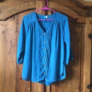 Teal button down top